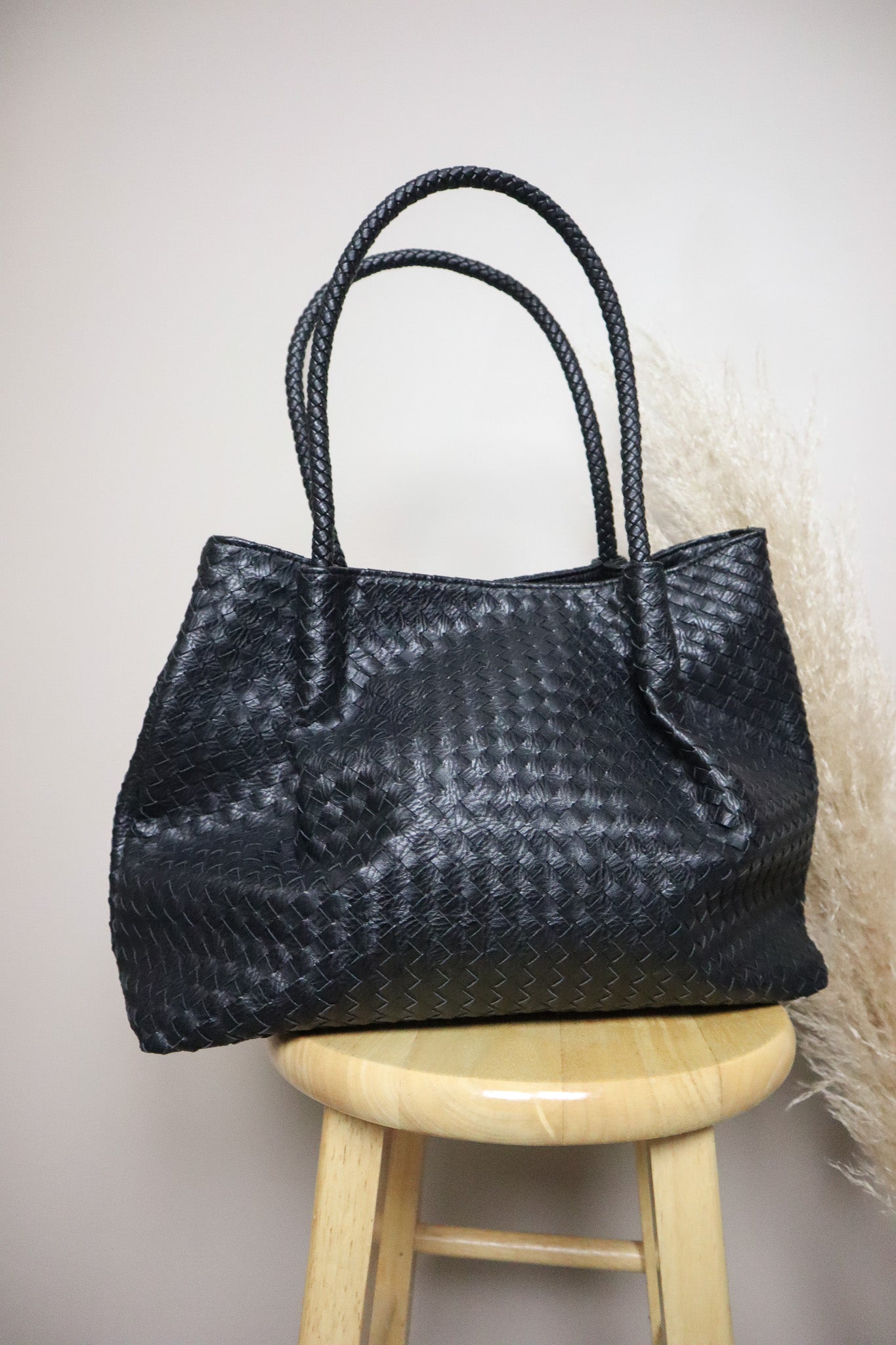Faux Leather x Woven Tote Bag