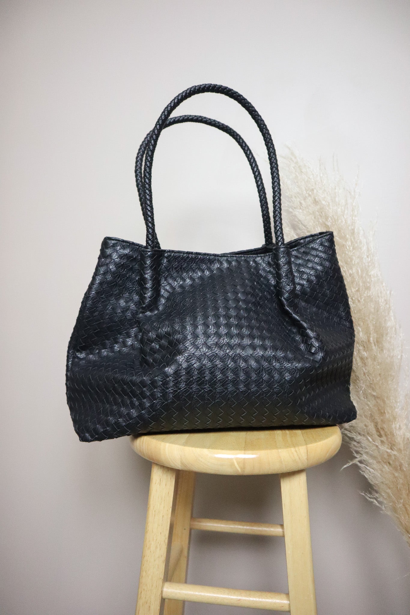 Faux Leather x Woven Tote Bag