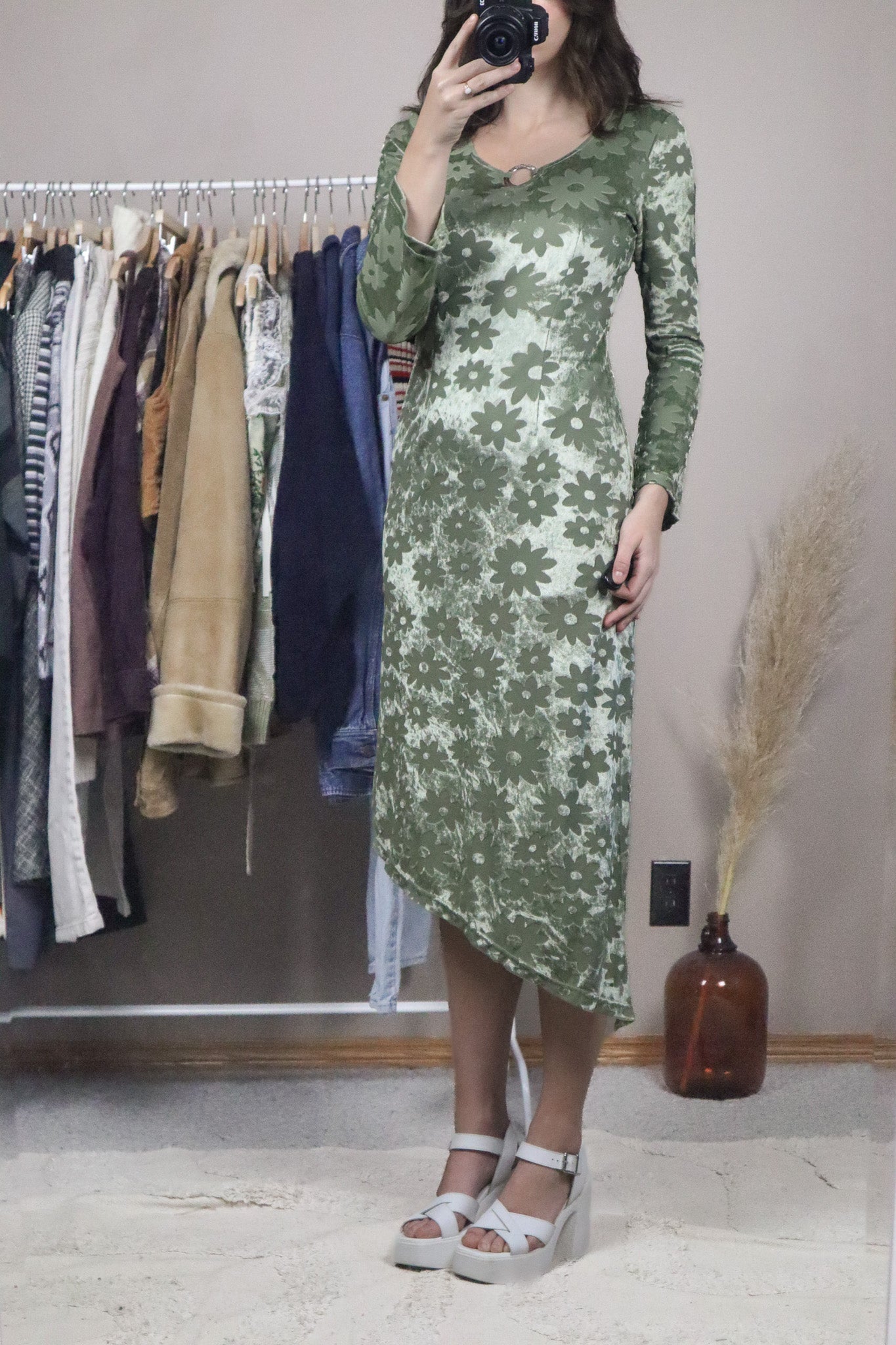 Made in France x Velvet Flower Asymmetrical Dress (S)