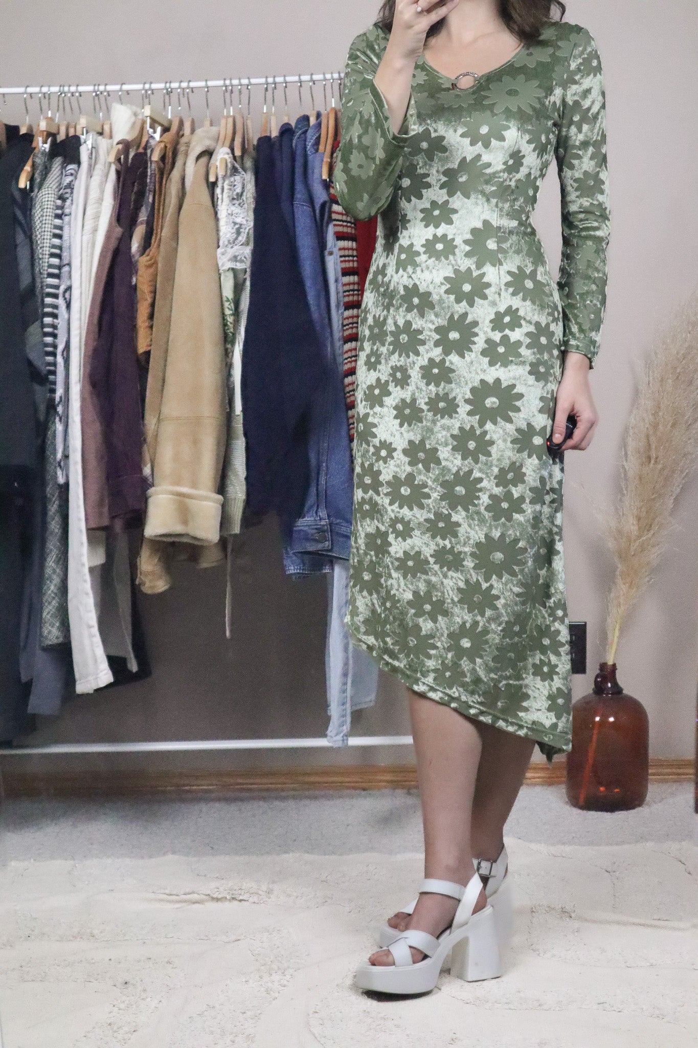 Made in France x Velvet Flower Asymmetrical Dress (S)