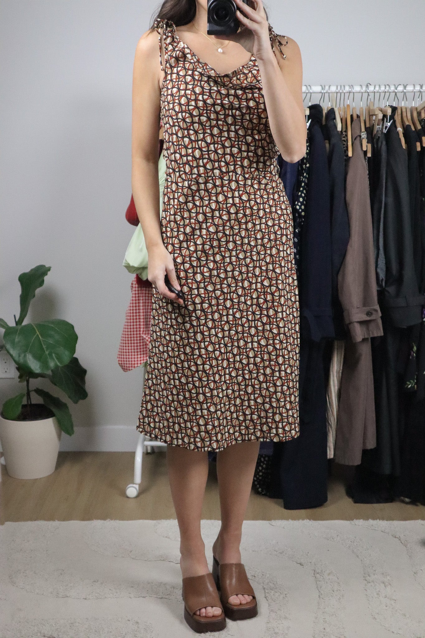 Vintage x Patterned Tie Dress (S)