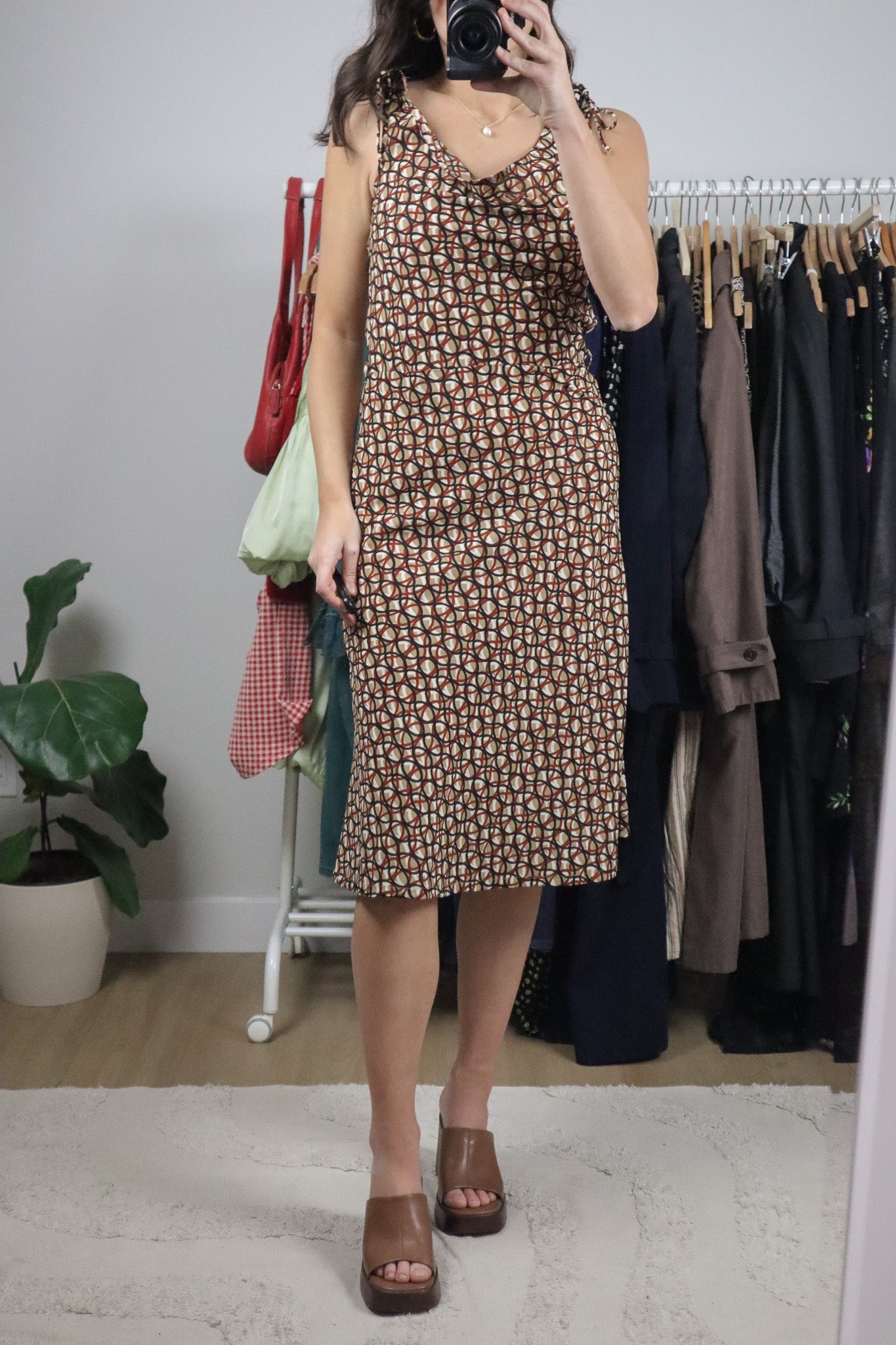 Vintage x Patterned Tie Dress (S)