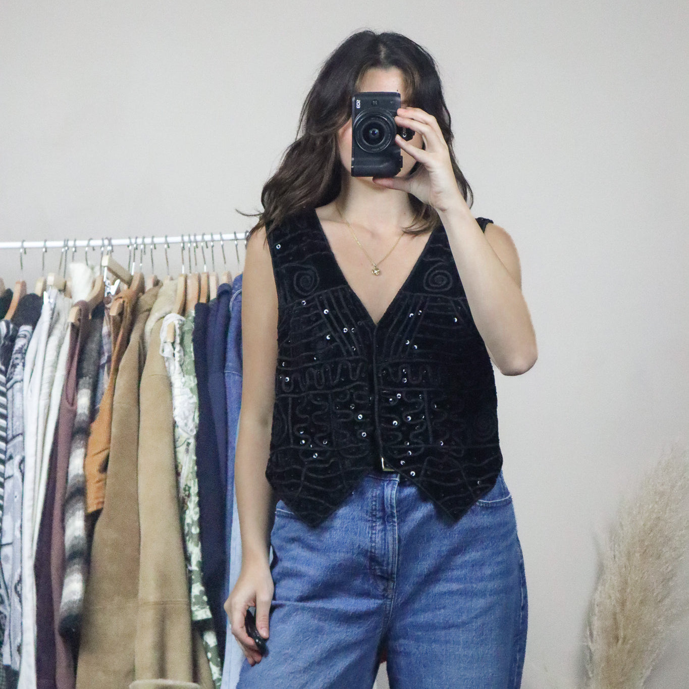 Vintage x Velvet Top Beaded Vest (M)