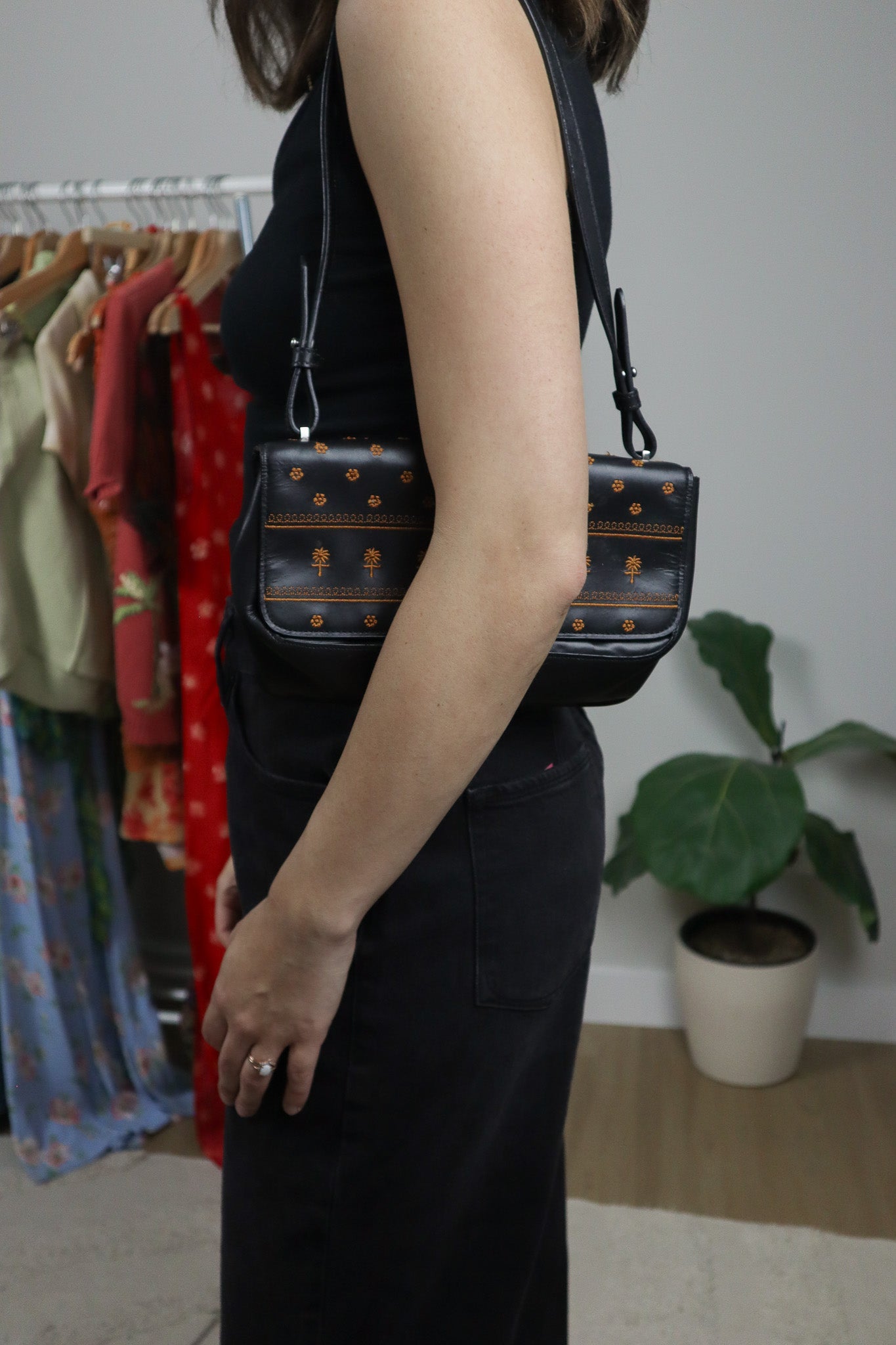 Vintage x Leather Embroidered Shoulder Bag