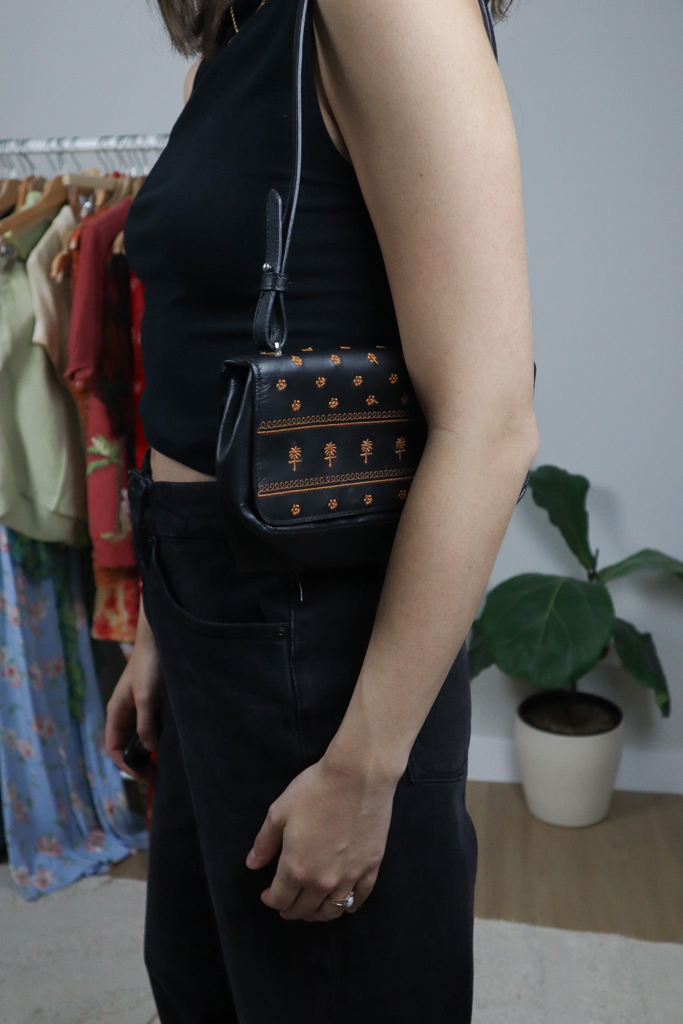 Vintage x Leather Embroidered Shoulder Bag