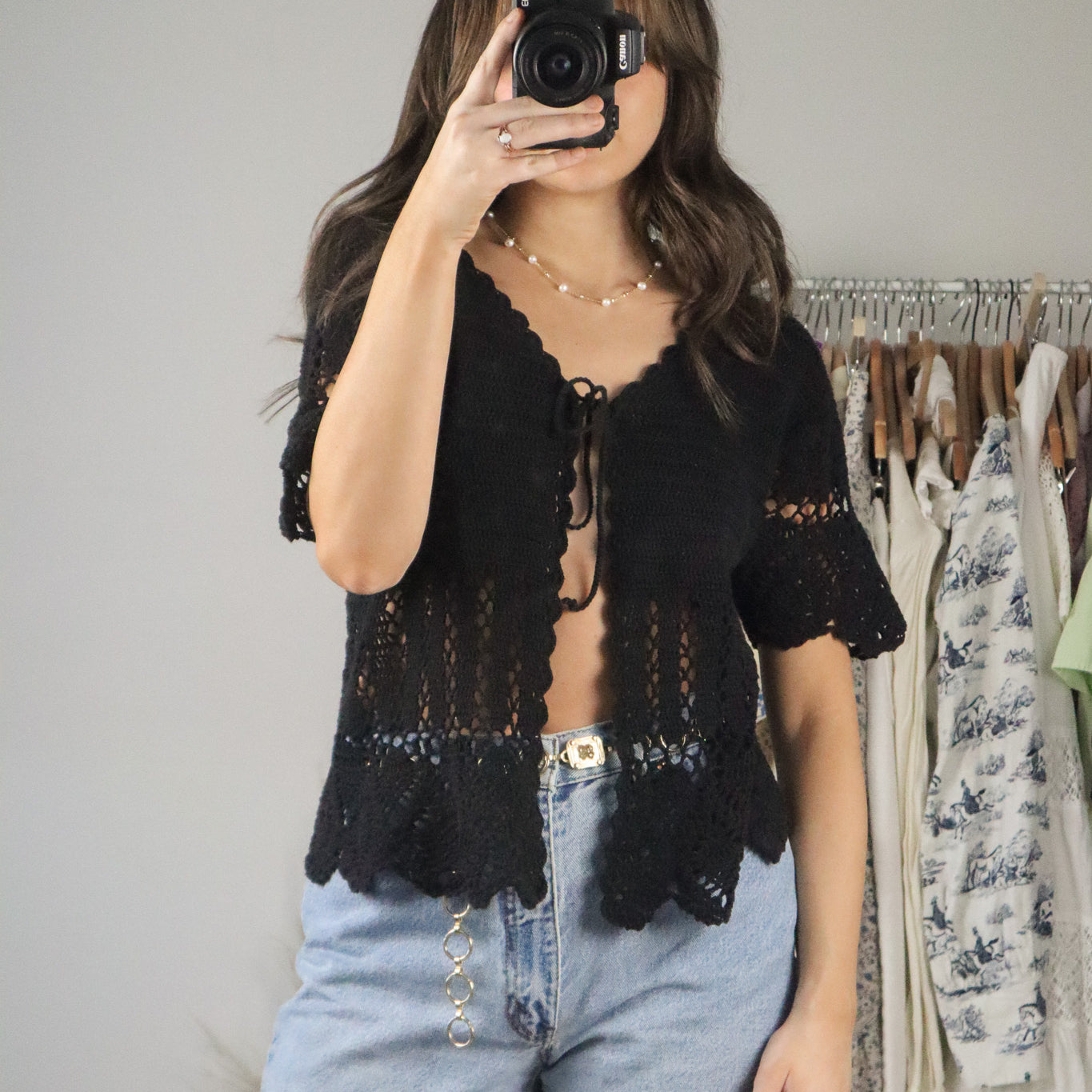 Vintage x Crochet Tie Top (M)